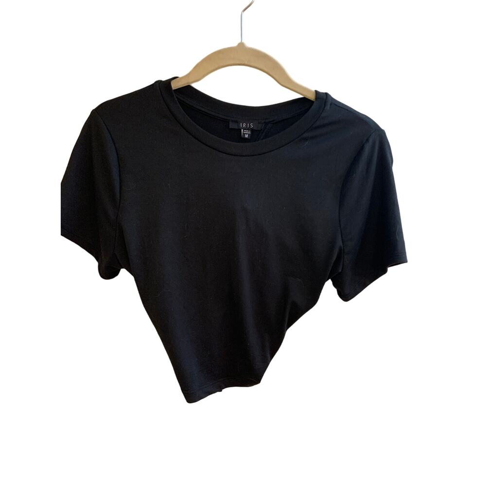 Iris Womens Black Crop Top with Tie in Back Short Sleeve Sz M